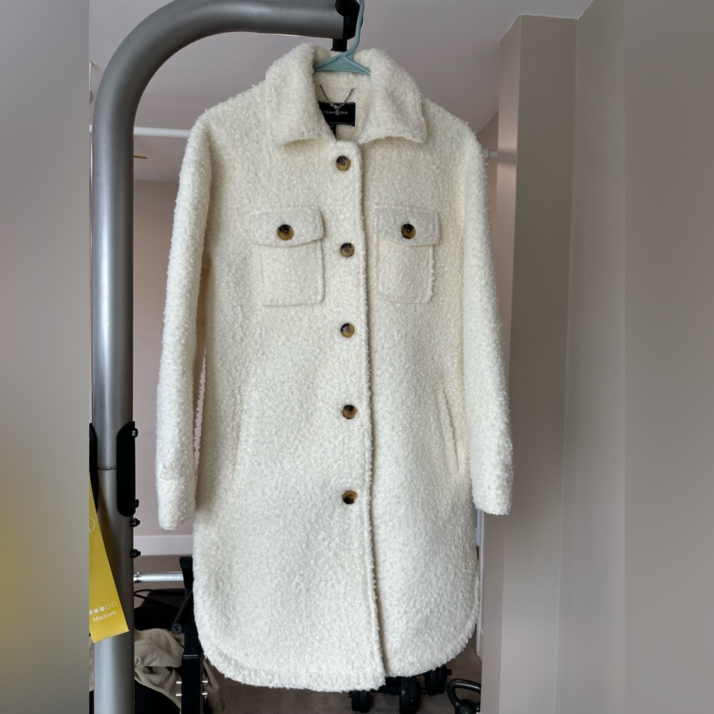 BCBGMaxAzria Cream Teddy Jacket with Button Details